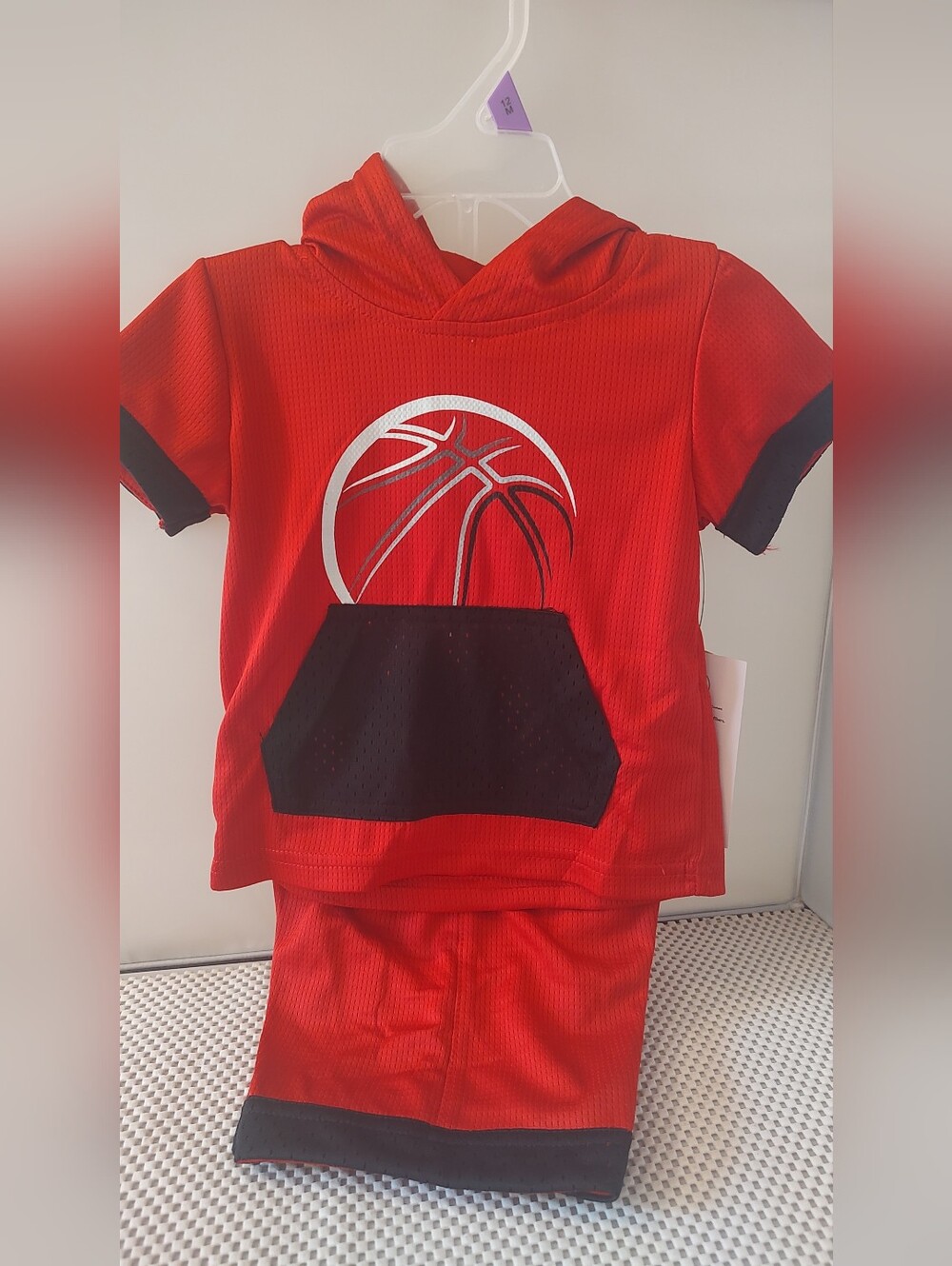 Boys 12 Months Top with Hood and Shorts Red/Black Basketball Baby NWT Athletic